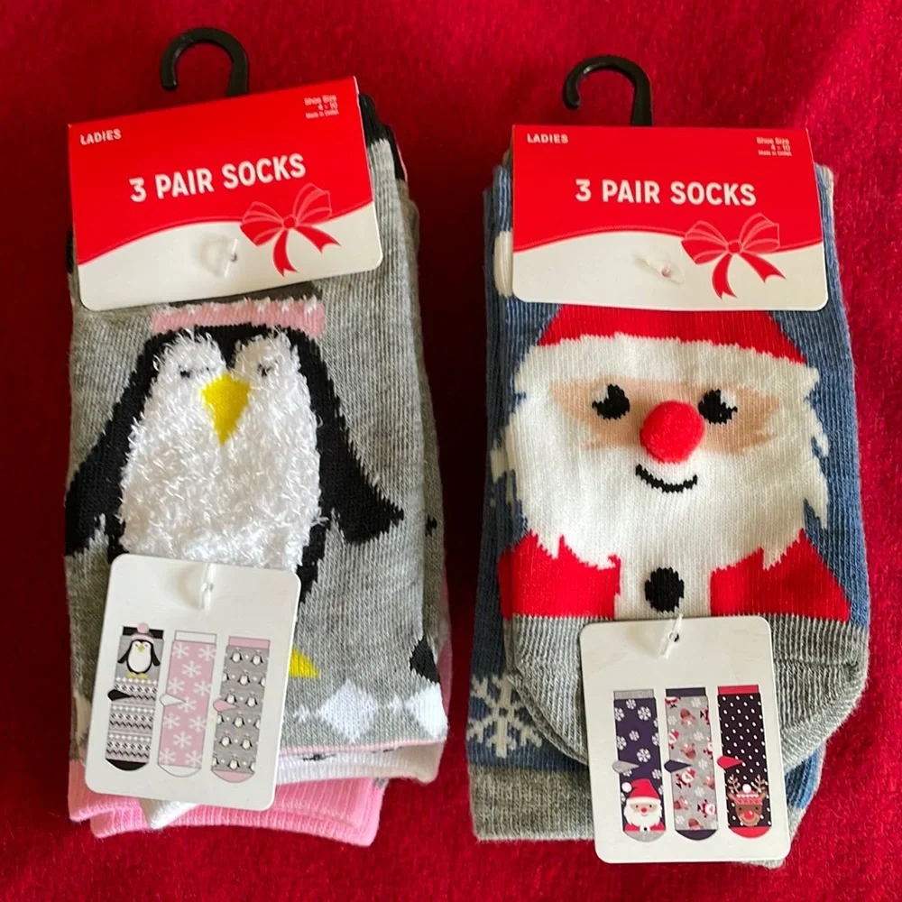 Ladies NEW Christmas socks six pairs, shoe size 4-10